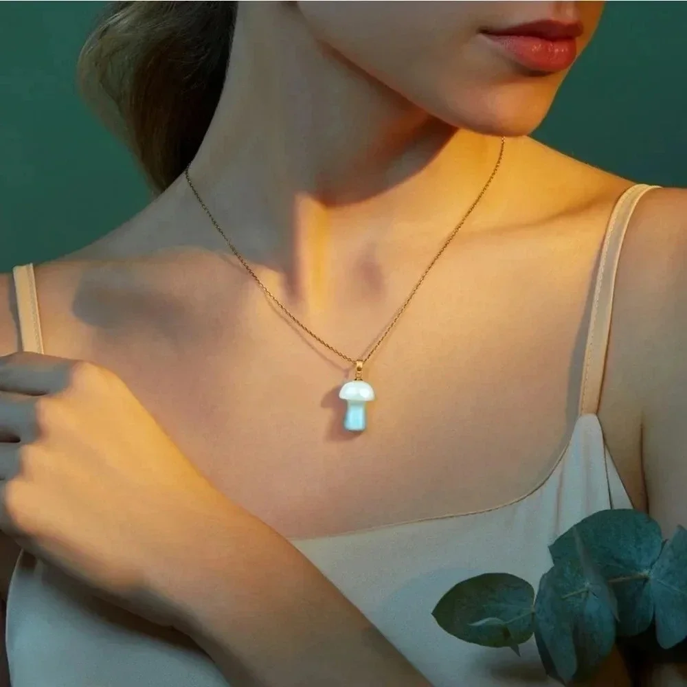 Opal Mushroom Pendant Gold Plated Necklace